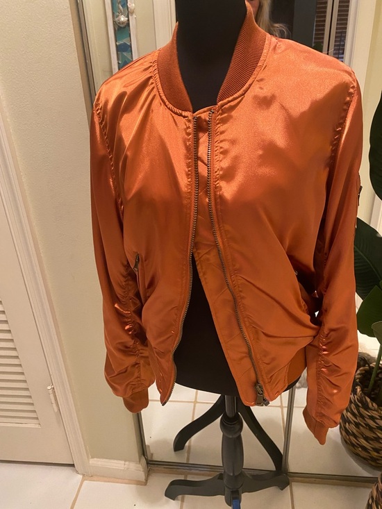 Cotton Candy Jackets & Blazers - Cotton Candy Satin Bomber Jacket in Burnt Orange